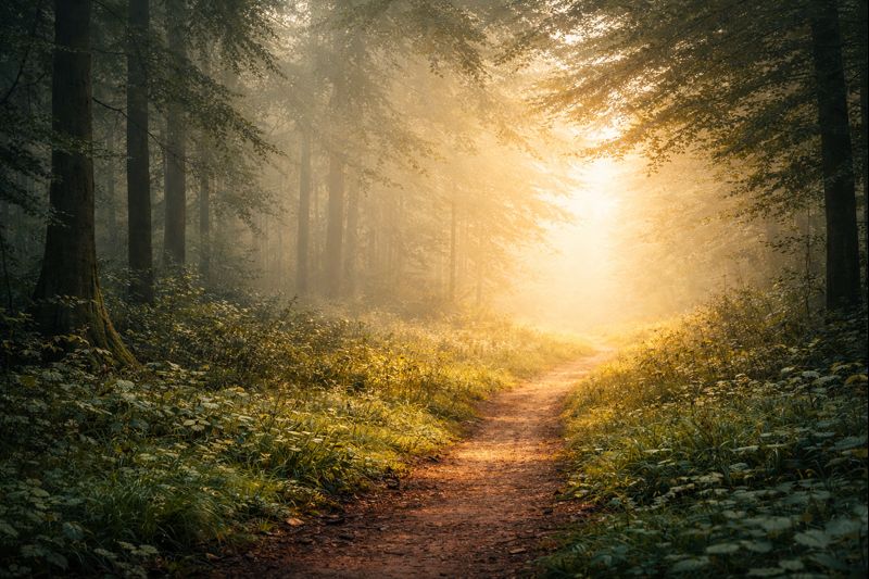 Forest path representing new beginnings - Marketing for Older Folks Foggy forest path representing new beginnings