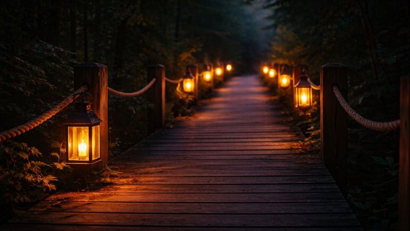 Lanterns on bridge symbolizing guidance and support - Marketing for Older Folks Lanterns on bridge symbolizing guidance and support