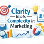 Clean marketing illustration with icons, charts, and symbols showing clarity in messaging, representing the Grocery Store Aisle Test concept