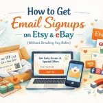 Creative workspace showing how to get email signups for Etsy and eBay with laptop smartphone and thank-you card - Marketing for Older Folks Creative workspace showing how to get email signups on Etsy and eBay with laptop, smartphone, and thank-you card