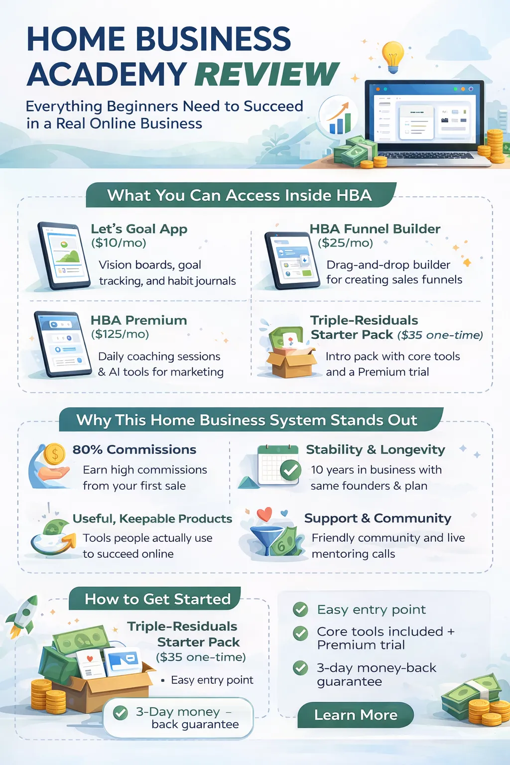 Infographic showing Home Business Academy tools 80_ commissions beginner-friendly setup residual income and community support - Marketing for Older Folks Infographic showing Home Business Academy tools, 80% commissions, beginner-friendly setup, residual income, and community support