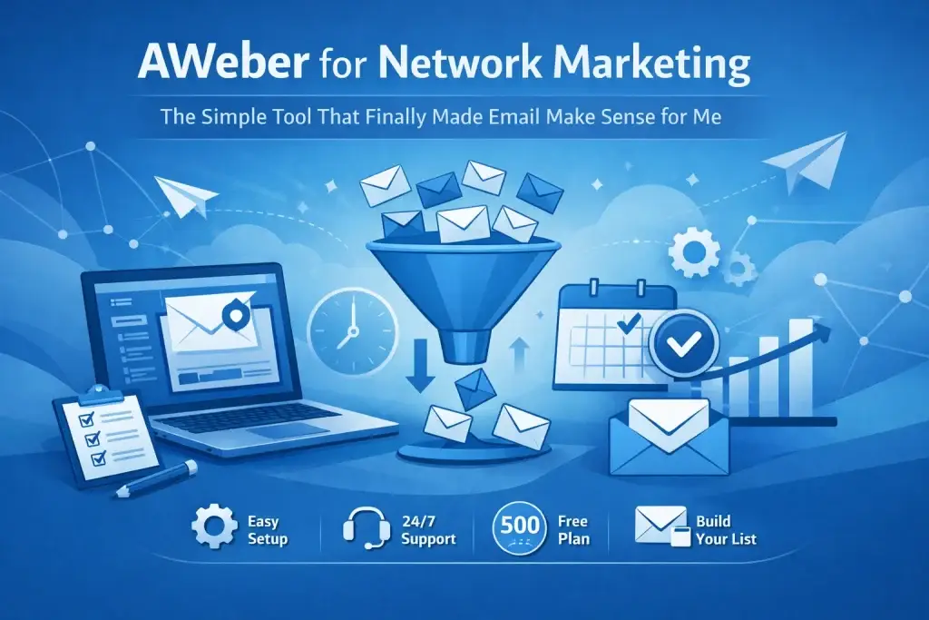 AWeber for Network Marketing feature image showing email funnel list building and easy setup - Marketing for Older Folks AWeber for Network Marketing feature image showing email funnel list building and easy setup
