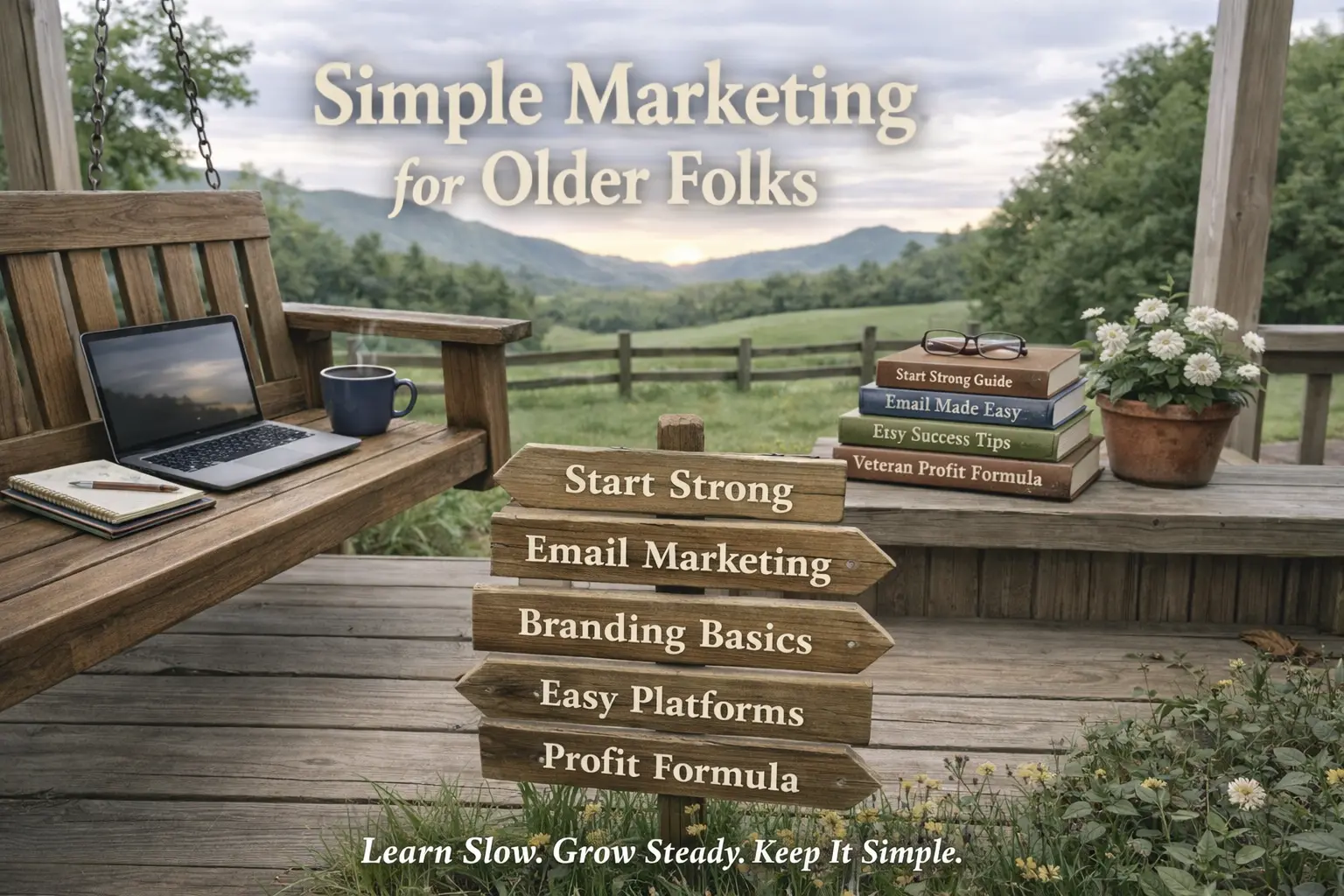 Simple Marketing for Older Folks porch-swing style beginner marketing guide