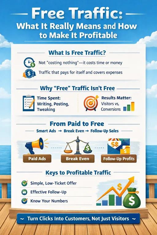 Free traffic infographic showing how to make traffic profitable