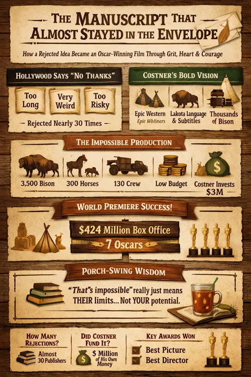 Inspirational success stories infographic - rejected manuscript becomes Oscar-winning film